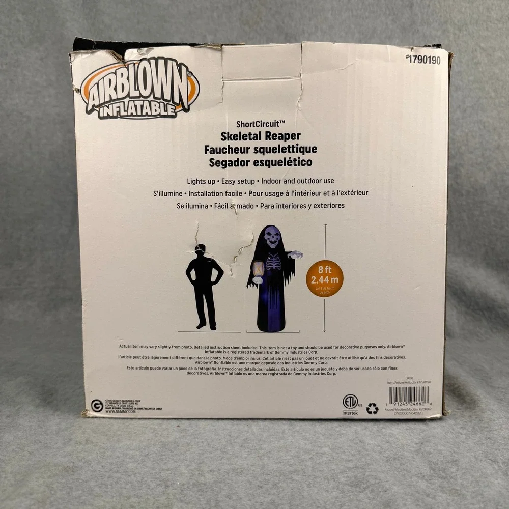Gemmy Airblown Inflatable 8ft Black Skeletal Reaper ShortCircuit LED